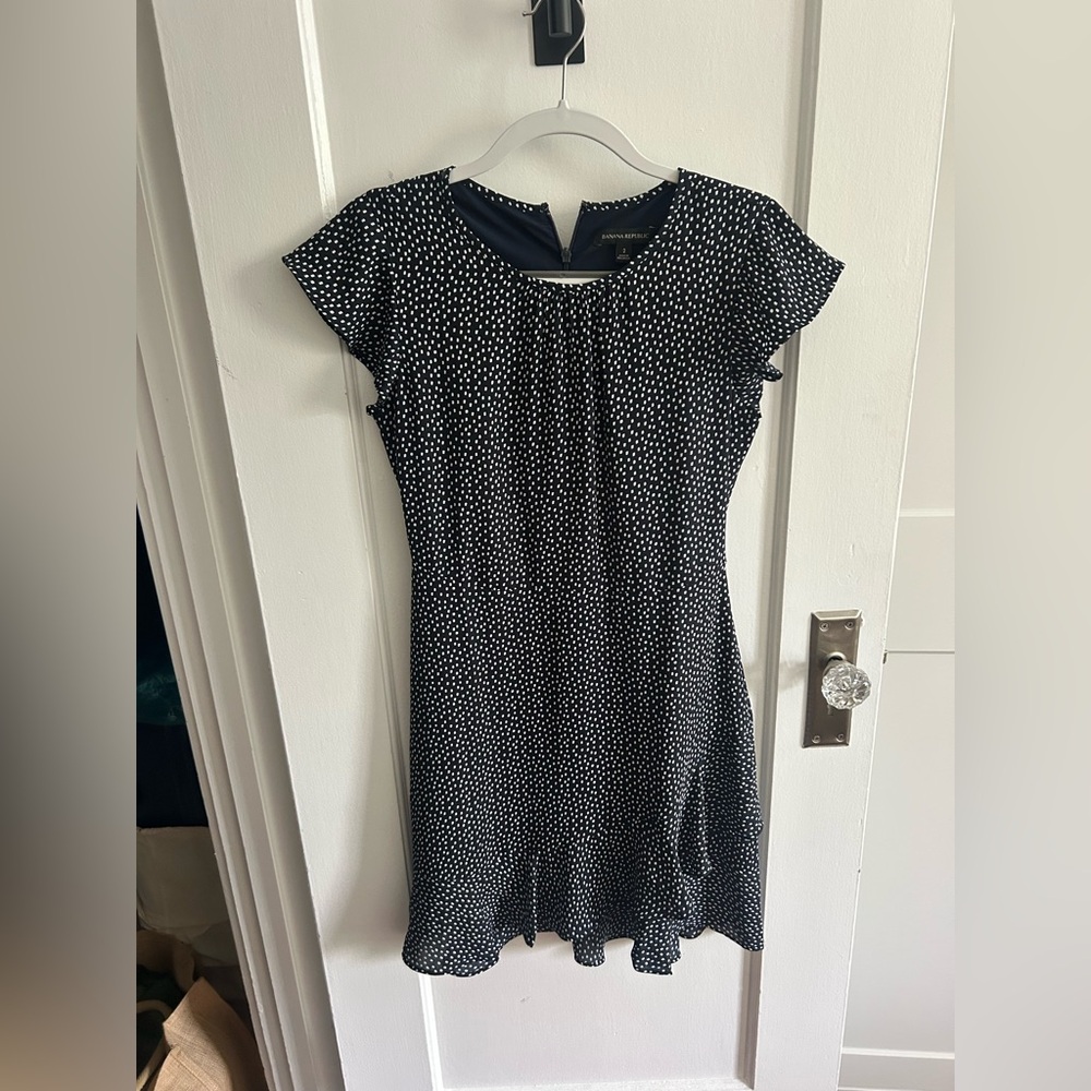 Banana Republic Navy and White Polka Dot Mini Dress | Size 2